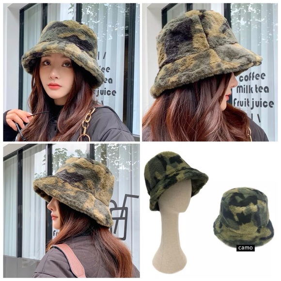 [New] camo fur bucket hat - Picture 3 of 8